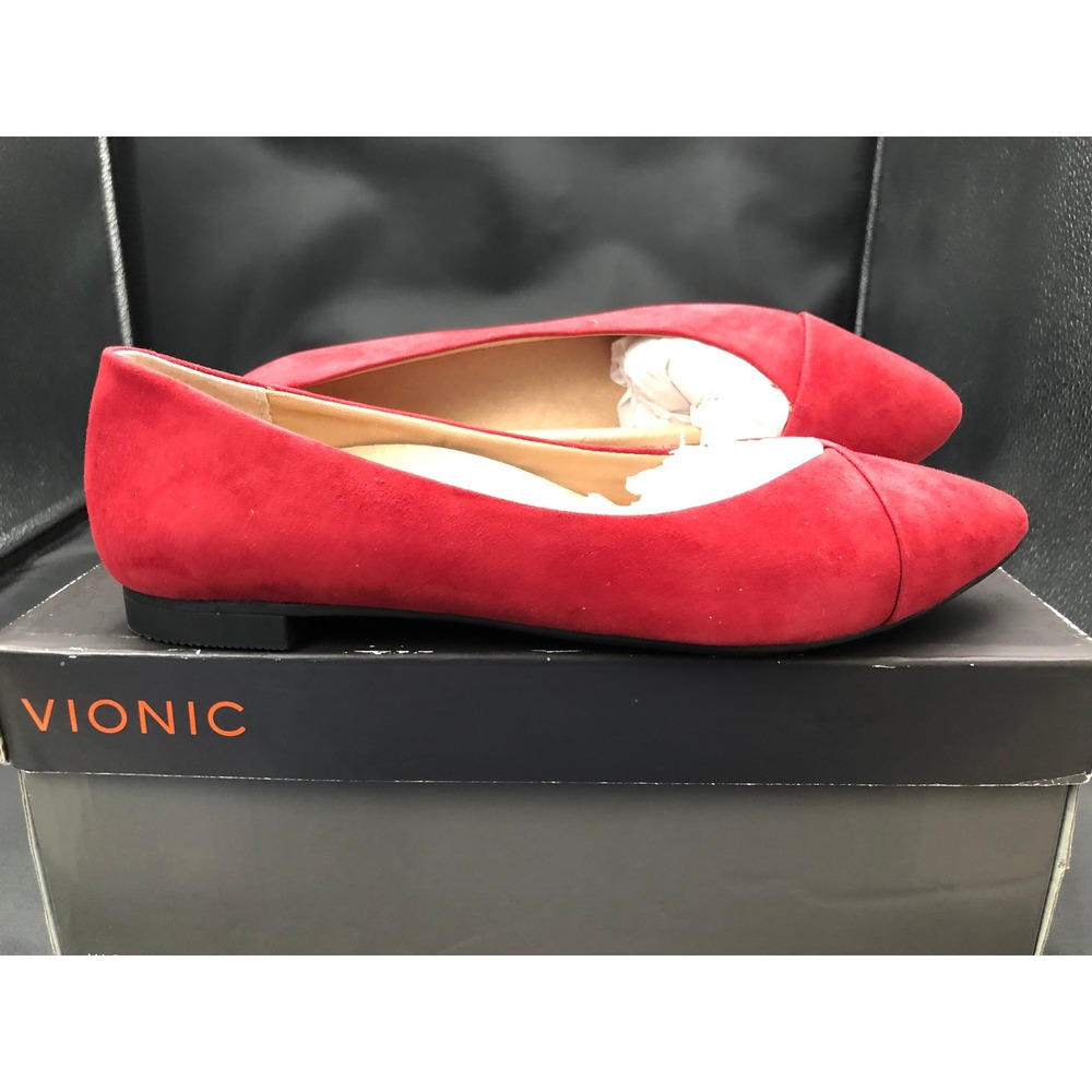 Vionic Gem Caballo Red Suede Pointed Toe Ballet Flats 359CABALLO Womens US 6.5